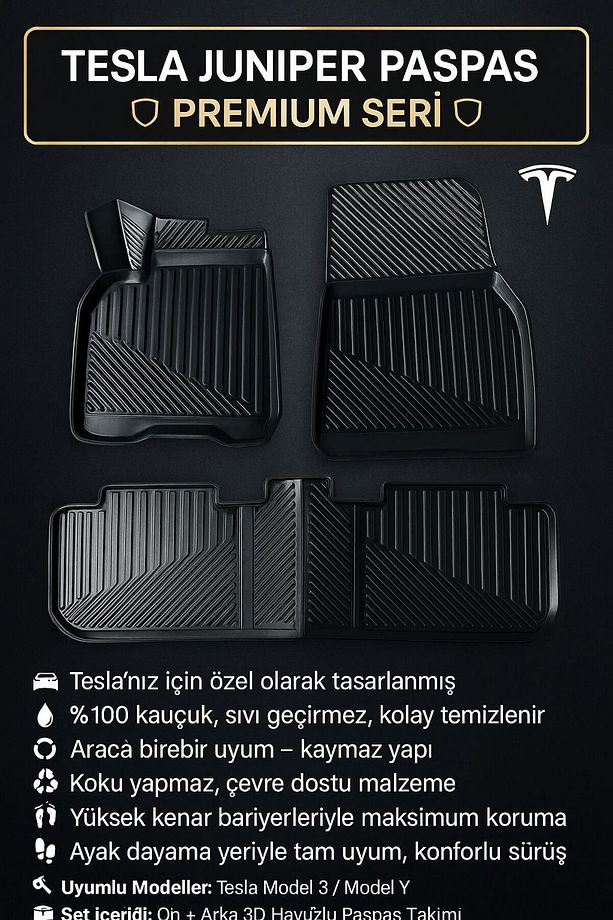 Tesla Model Y Juniper 2025+ Uyumlu 3D Oto Paspas Havuzlu - Model Y Juniper - 1
