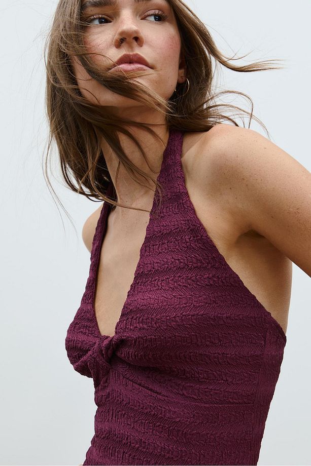 Halter dokulu midi elbise - 4