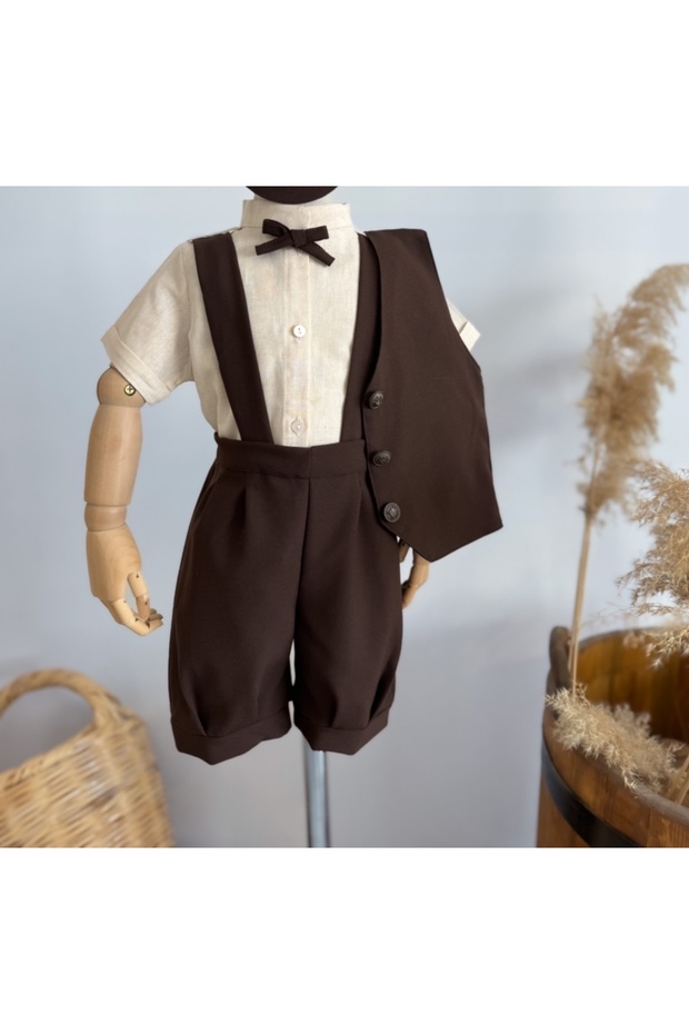 KAHVE ŞORT SALOPET - GÖMLEK - YELEK - 5