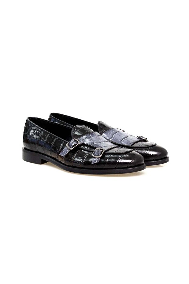 Black Color Laceless Genuine Leather Men's Shoes