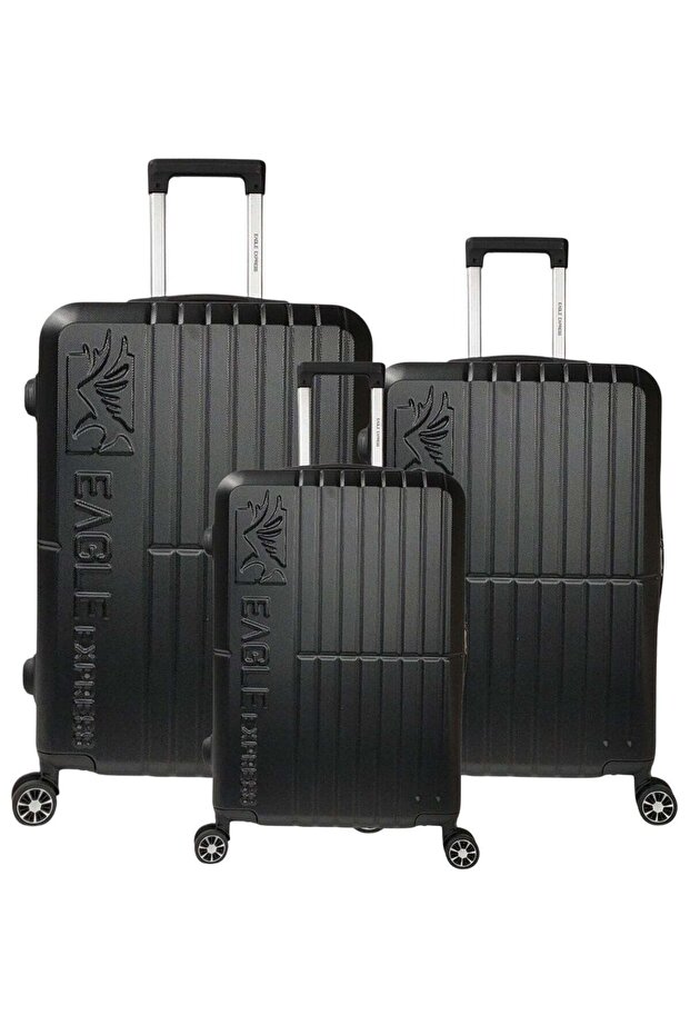 Aura 3-Piece ABS Hard Luggage Set - Black + 1-Year