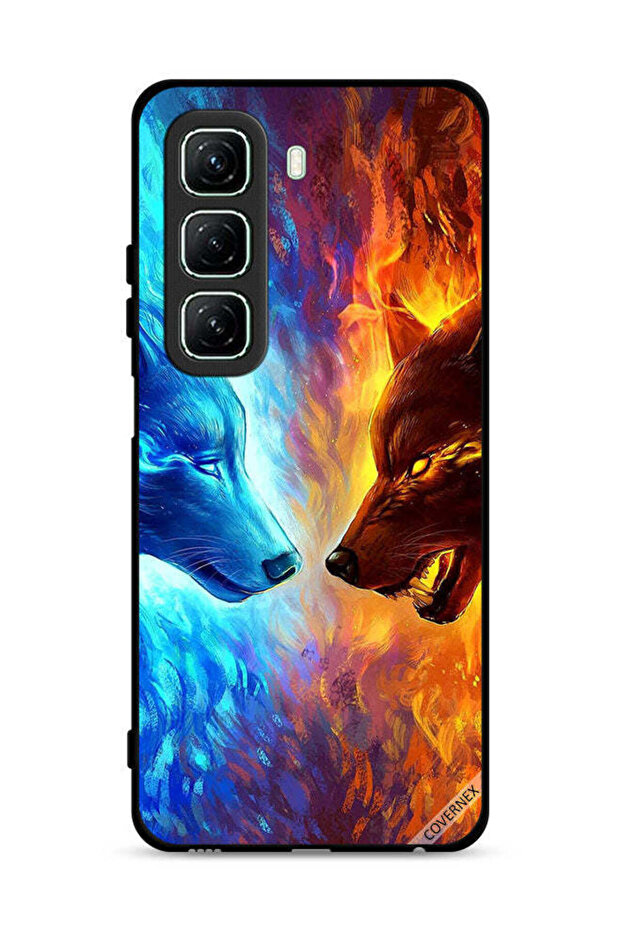 غطاء حماية لهاتف Infinix Hot 50 5G بتصميم ذئب الماء والنار