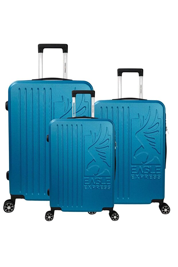 Superior 3-Piece ABS Hard Luggage Set - Blue + 1-Year