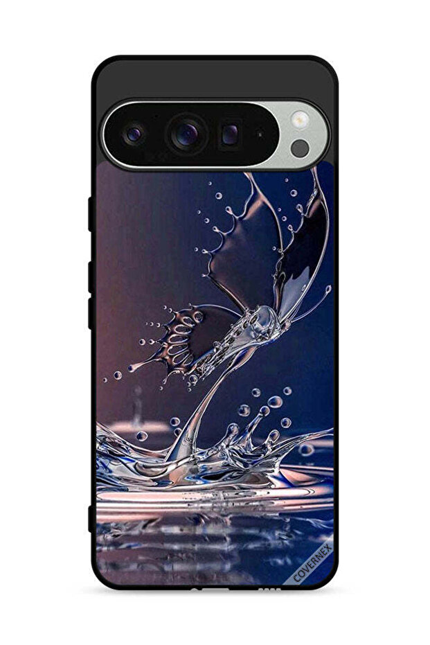 غطاء حماية لهاتف Google Pixel 9 Pro بتصميم قطرات الماء والفراشة
