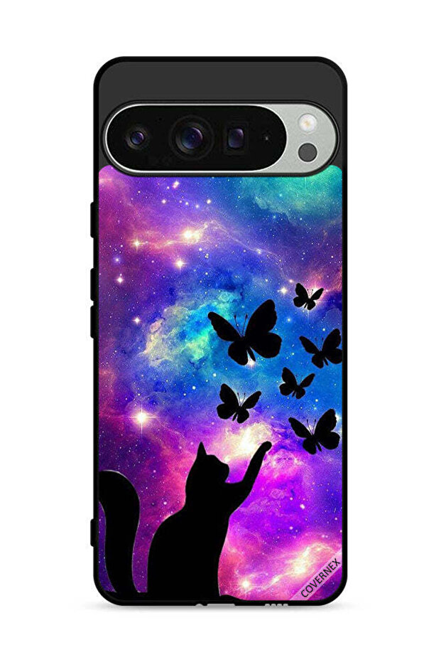 غطاء حماية لهاتف Google Pixel 9 Pro بنقشة قطة وفراشات