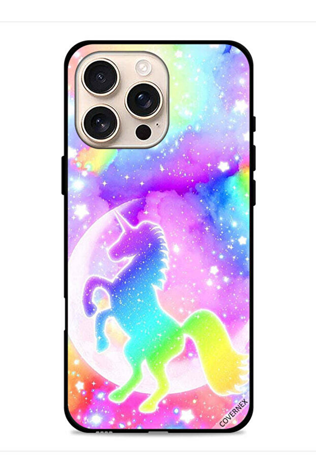غطاء حماية لجهاز Apple iPhone 16 Pro Max بتصميم وحيد القرن بألوان قوس قزح