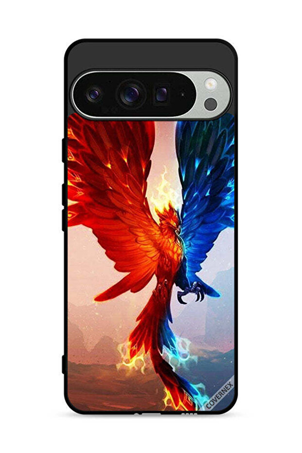 غطاء حماية لجهاز Google Pixel 9 Pro XL بخلفية نسر النار والماء