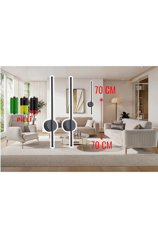 Modern Dekoratif Led Duvar Aplik 70 Cm Siyah 1 Adet (PİLLİ) Günışığı - 2