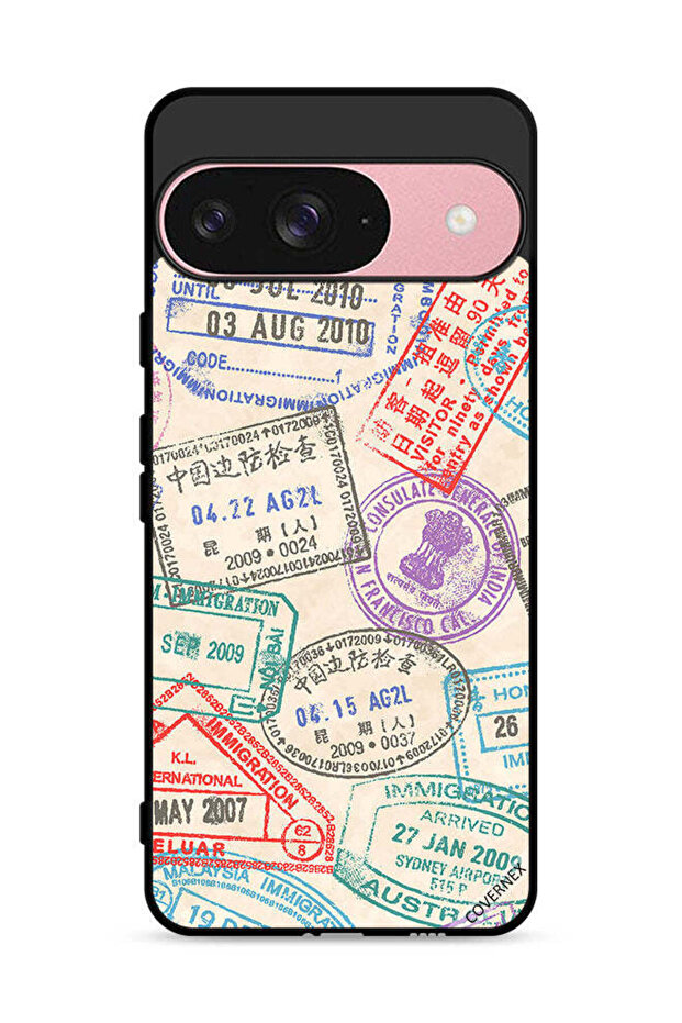غطاء حماية لجهاز Google Pixel 9 بنمط طوابع السفر