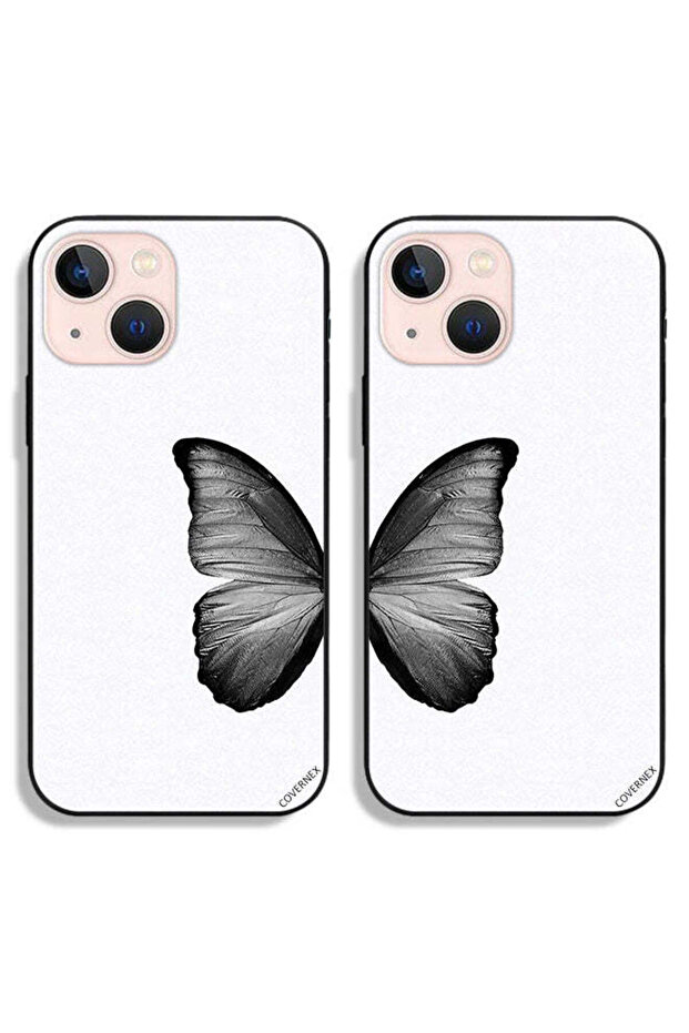 حافظتان لهاتف Apple iPhone 13 mini، أغطية حماية باللون الأسود، غطاء خلفي بتصميم فراشة للزوجين