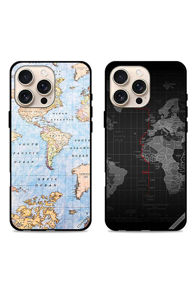 حافظتان واقيتان لهاتف Apple iPhone 16 Pro Max مع خريطة العالم
