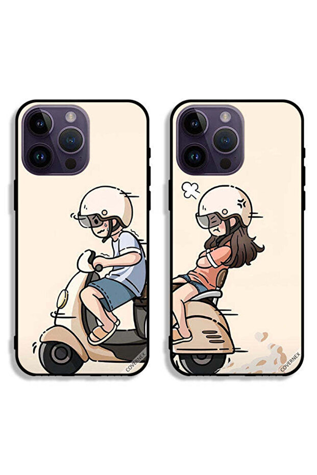 Two Cases For Apple iPhone 14 Pro Max Protective Covers Scooter Driving Couple Case Back Covers
