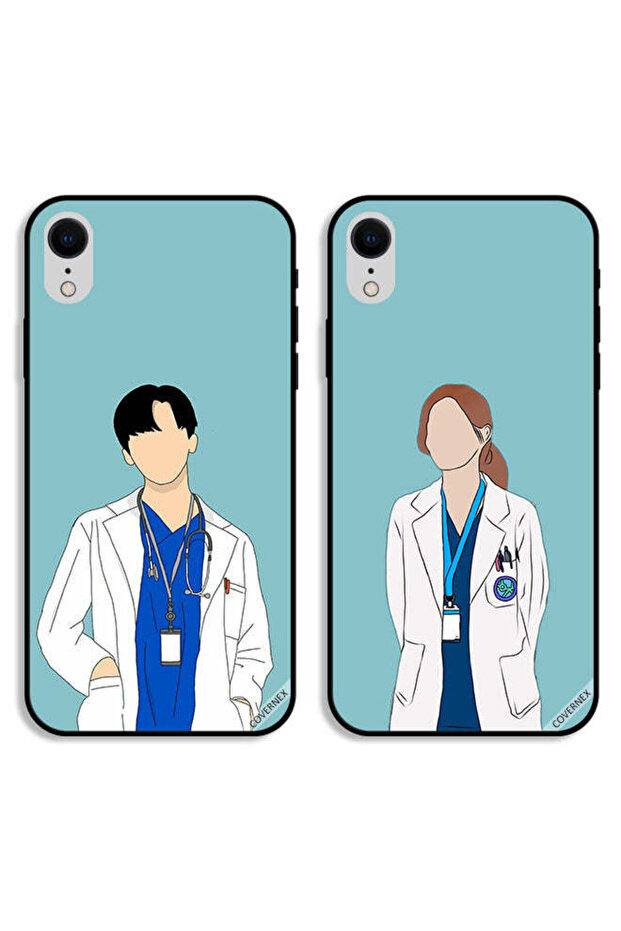 حافظتان واقيتان لهاتف Apple iPhone XR، أغطية خلفية بتصميم زوجين من الأطباء