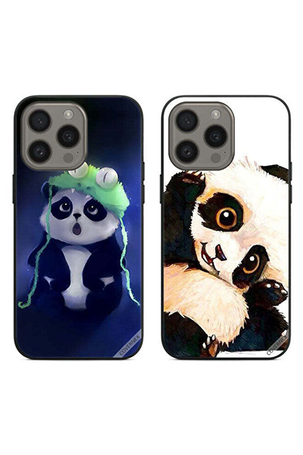 حافظتان واقيتان لهاتف Apple iPhone 15 Pro Max بتصميم باندا وقبعة وفن باندا