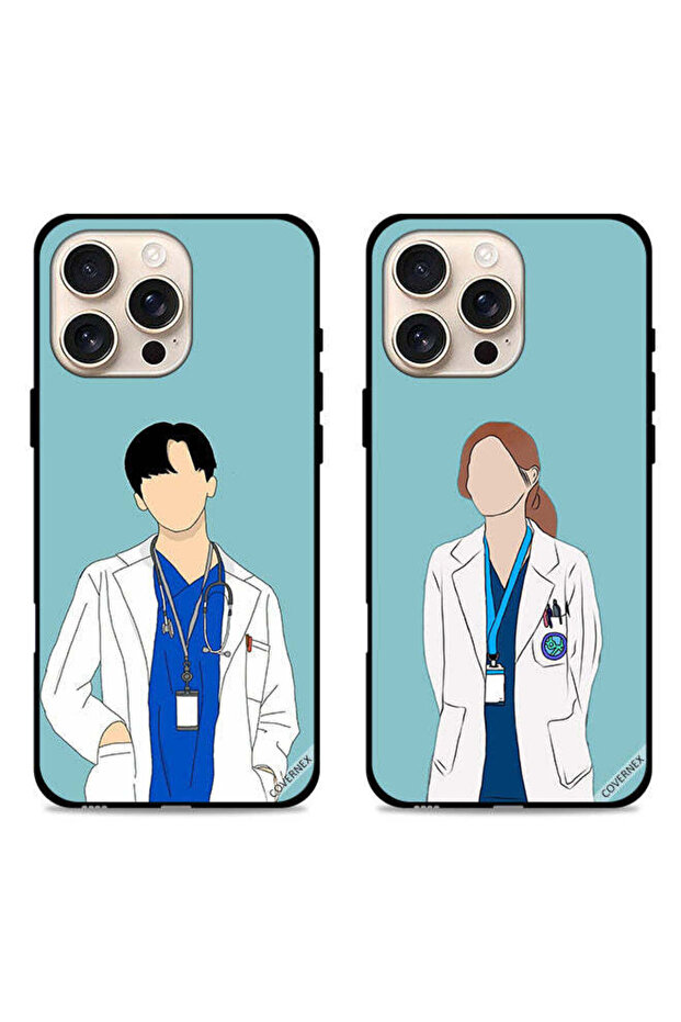حافظتان واقيتان لهاتف Apple iPhone 16 Pro Max، غطاءان خلفيان بتصميم زوجين من الأطباء