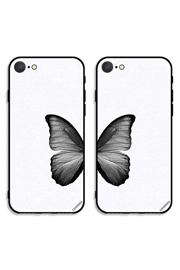حافظتان لهاتف Apple iPhone 8، أغطية حماية باللون الأسود، غطاء خلفي بتصميم فراشة للزوجين