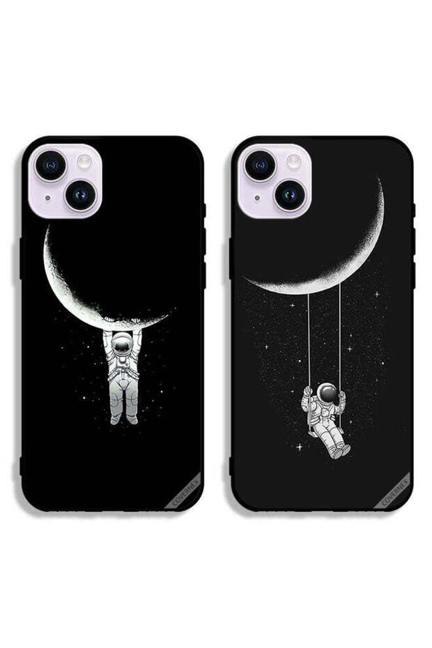 حافظتان لهاتف Apple iPhone 14 Plus، أغطية واقية بتصميم رائد فضاء متأرجح ومعلق على القمر