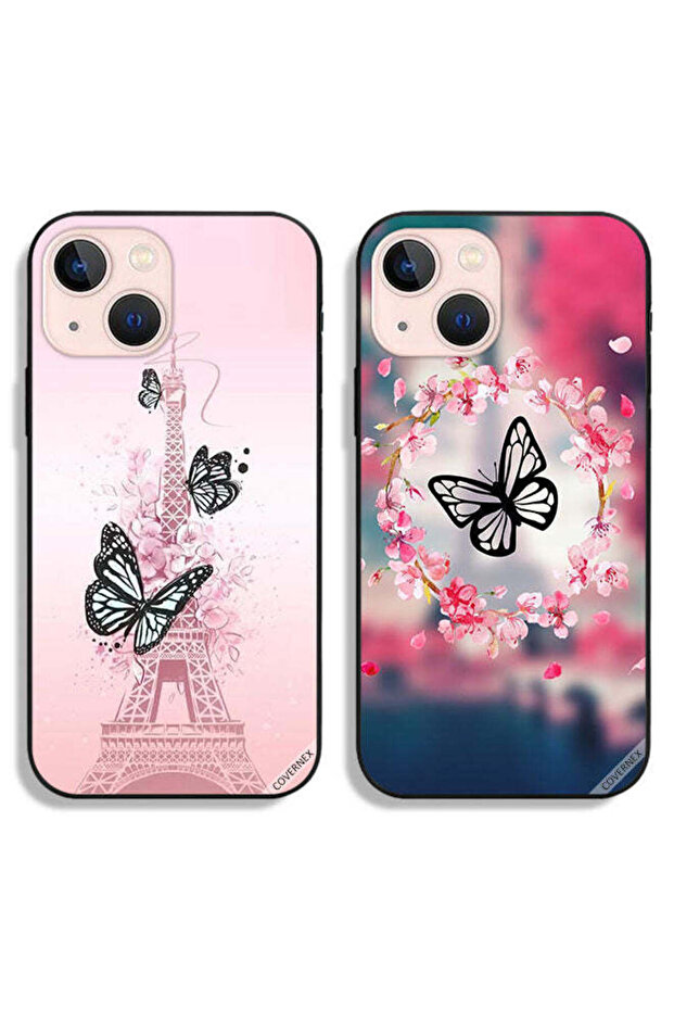 حافظتان واقيتان لهاتف Apple iPhone 13 mini بتصميم فراشة في حلقة وفراشة على برج إيفل