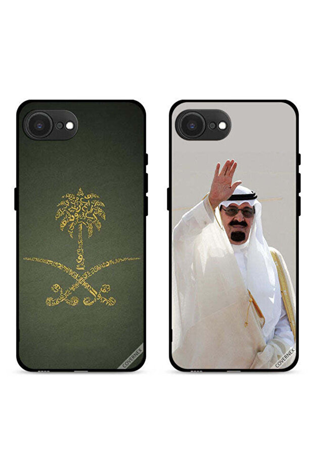حافظتان لجهاز آبل آيفون 16e بغطاءين واقيين يحملان شعار المملكة العربية السعودية وشعار الملك عبدالله