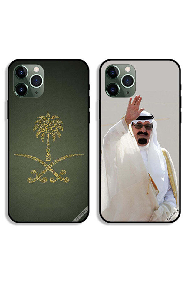 حافظتان لهاتف أبل آيفون 11 برو ماكس بغطاءين واقيين يحملان شعار المملكة العربية السعودية وشعار الملك عبدالله