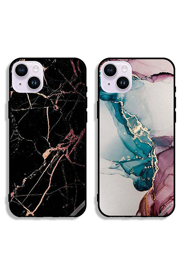 Two Cases For Apple iPhone 14 Plus Protective Covers Cracked Marble Patterns