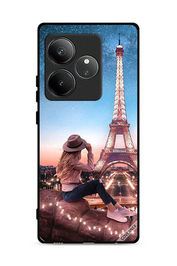 غطاء حماية لهاتف Realme GT 6 5G بتصميم فتاة القبعة وبرج إيفل