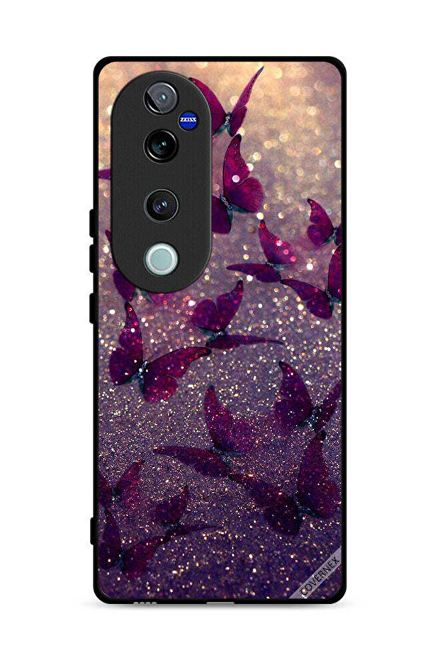 غطاء حماية لهاتف Vivo S19 Pro 5G بنقشة فراشات لامعة