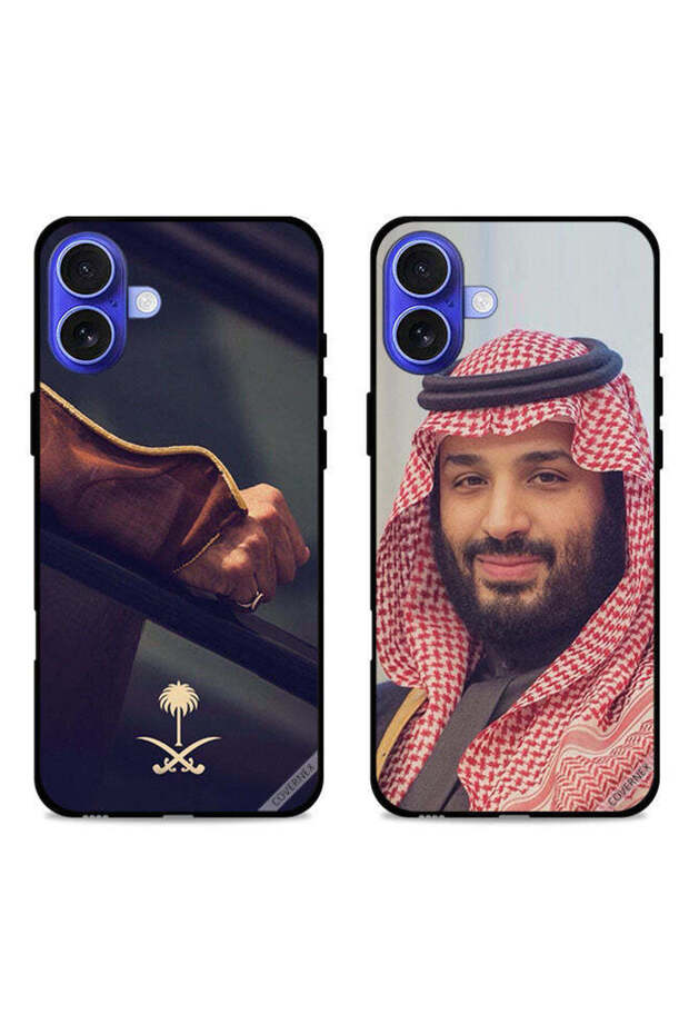 حافظتان لهاتف آبل آيفون 16 بلس، غطاءان واقيان، محمد بن سلمان ويد تحملان لافتة وطنية