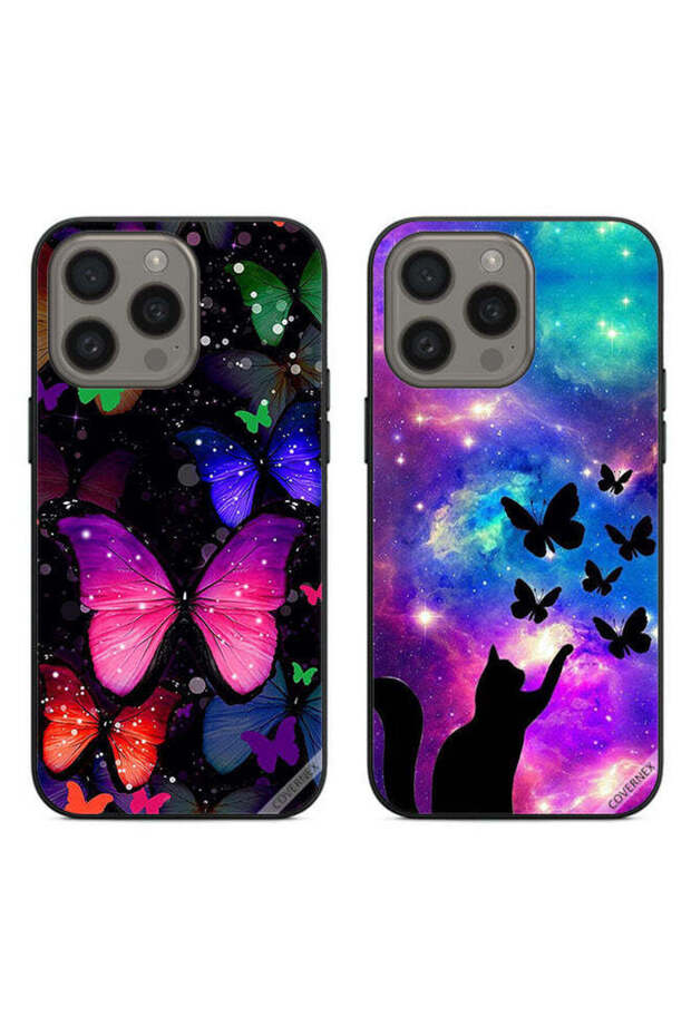 حافظتان واقيتان لهاتف Apple iPhone 15 Pro برسومات قطة وفراشات