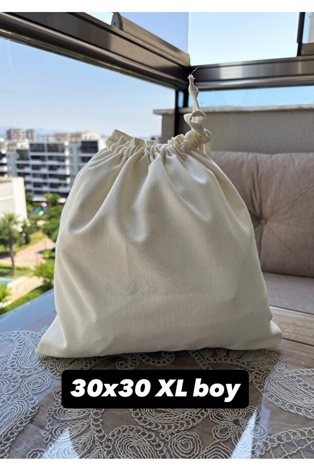 Cream XL Boy Linen Cloth Pouch - Drawstring Bag Organizer - Makeup Bag - 30X30 -Cloth Bag