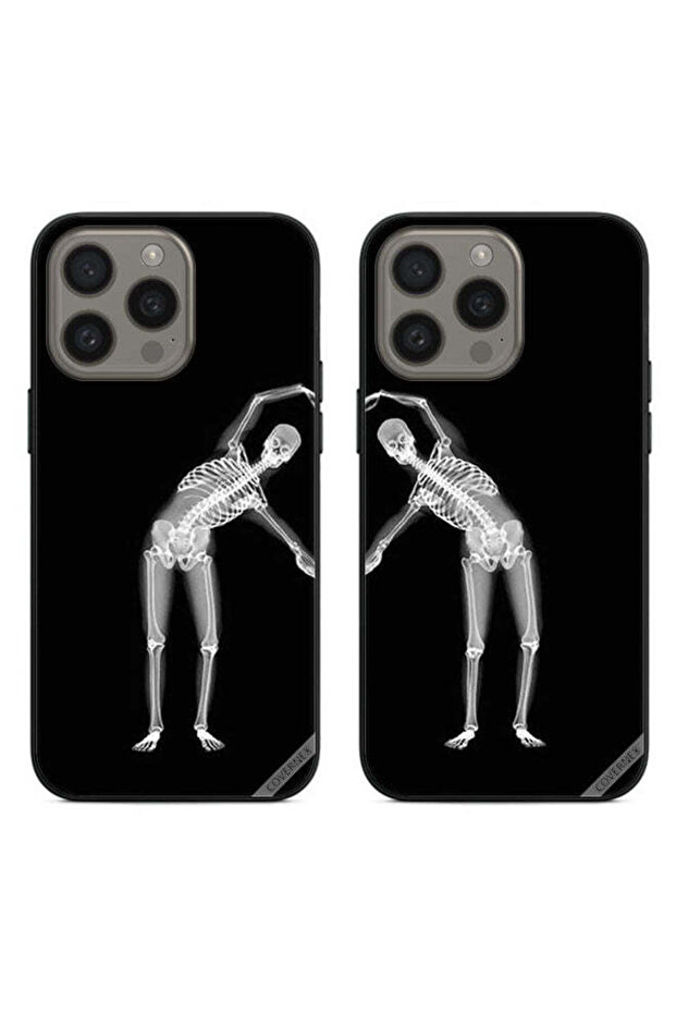 جرابان واقيان لهاتف Apple iPhone 15 Pro Max، غطاءان خلفيان بتصميم هيكل عظمي بشري وقلب للزوجين