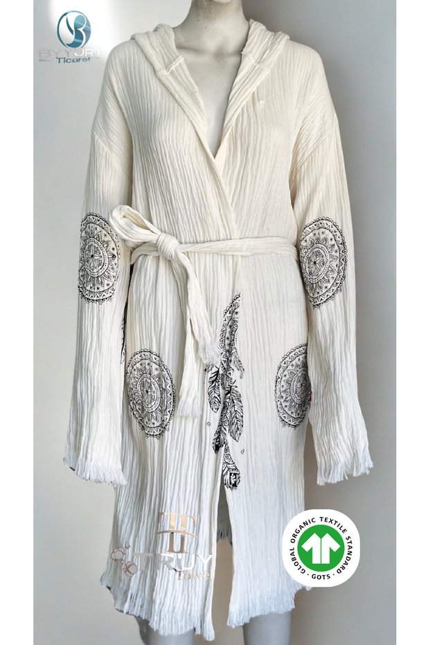 100% Cotton Muslin Stone Ethnic Patterned Bathrobe