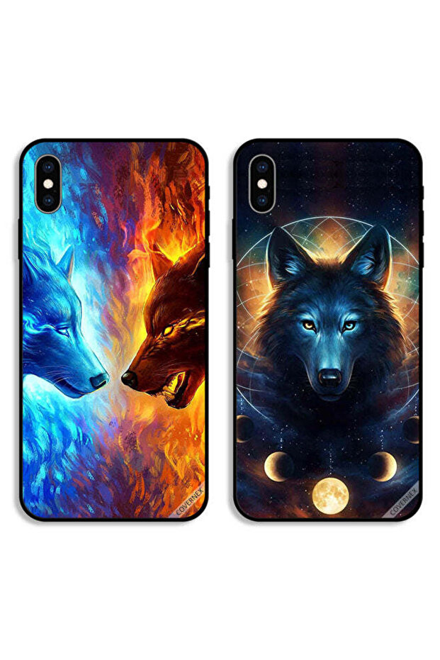 Two Cases For Apple iPhone X Protective Covers Wolf and Space