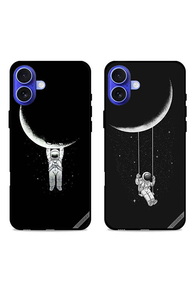 حافظتان لهاتف Apple iPhone 16 Plus، أغطية حماية بتصميم رائد فضاء متأرجح ومعلق على القمر