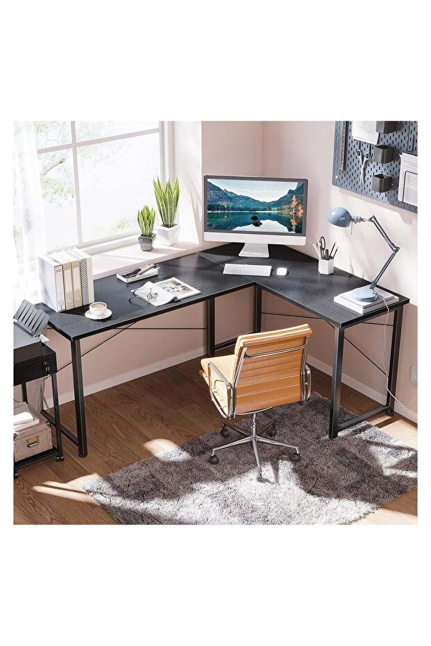 Gamig Table ,Home Desk, L-shaped computer and study desk for home, office and work, Black