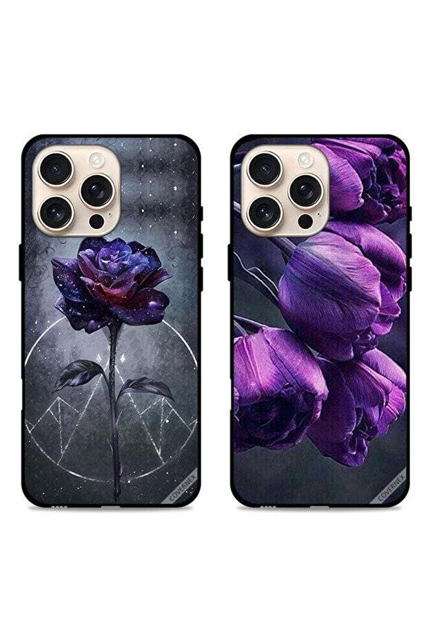 حافظتان واقيتان لهاتف Apple iPhone 16 Pro Max، زهور داكنة