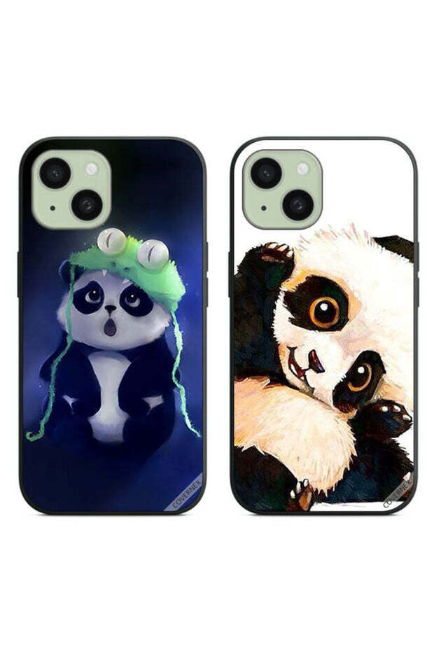 حافظتان واقيتان لهاتف Apple iPhone 15 Plus بتصميم باندا وقبعة وفن باندا