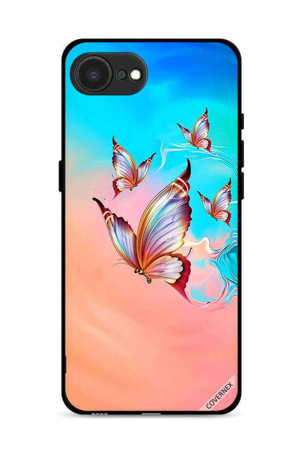 غطاء حماية لجهاز Apple iPhone 16e بنقشة فراشات تحلق فوق لون الطلاء