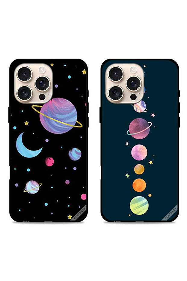 جرابان واقيان لهاتف Apple iPhone 16 Pro Max بتصميم الكواكب والفن والنجوم الفضائية