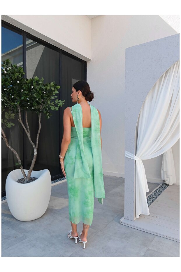 Batik Desen Drapeli Elbise - 5