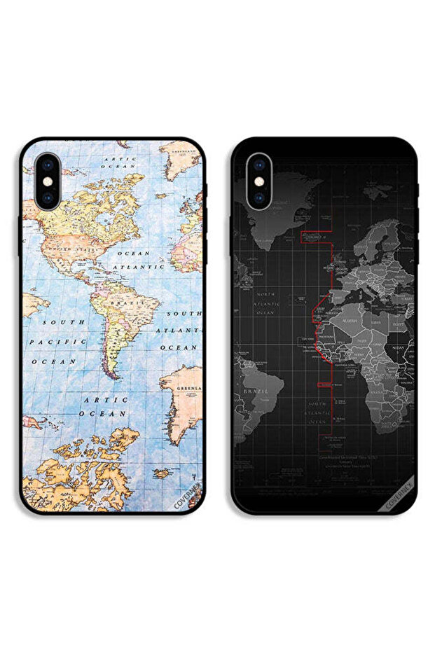 حافظتان واقيتان لهاتف Apple iPhone XS مع خريطة العالم