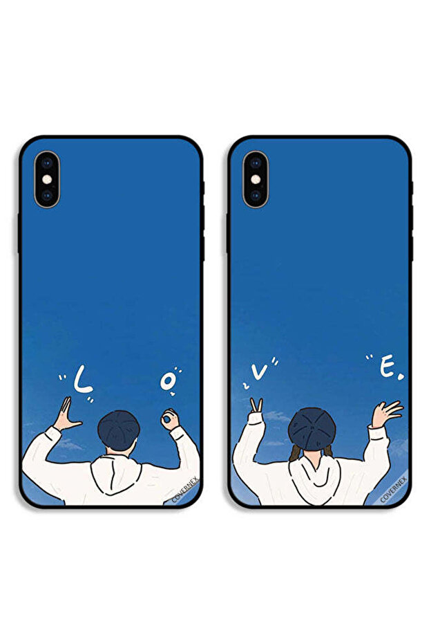حافظتان واقيتان لهاتف Apple iPhone X، أغطية خلفية بتصميم لفتة حب للزوجين