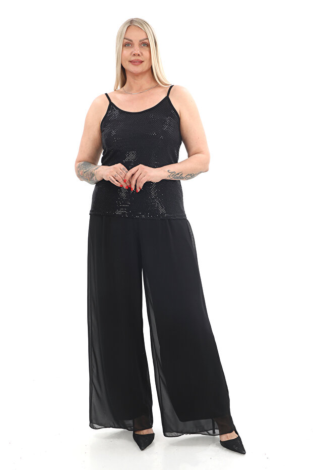 Stylish Bluz with Thin Straps and Sparse Sequence - 3