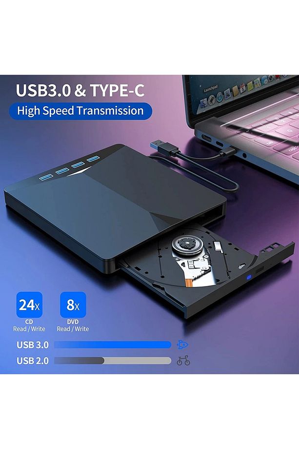 7in1 Harici DVD-ROM USB 3.0 HUB Çoğaltıcı TF SD Kart Okuyucu Type C Kablolu DVD Player CD - 7