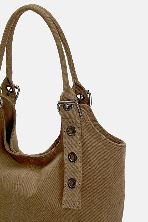 Tokalı kanvas shopper çanta - 3