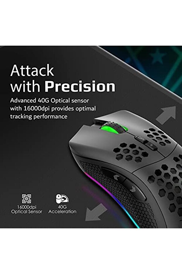 Ammolite Wireless Gaming Mouse | Honeycomb Design | Up To 16000 Dpi | 40g Optical Sensor | Lo - 5