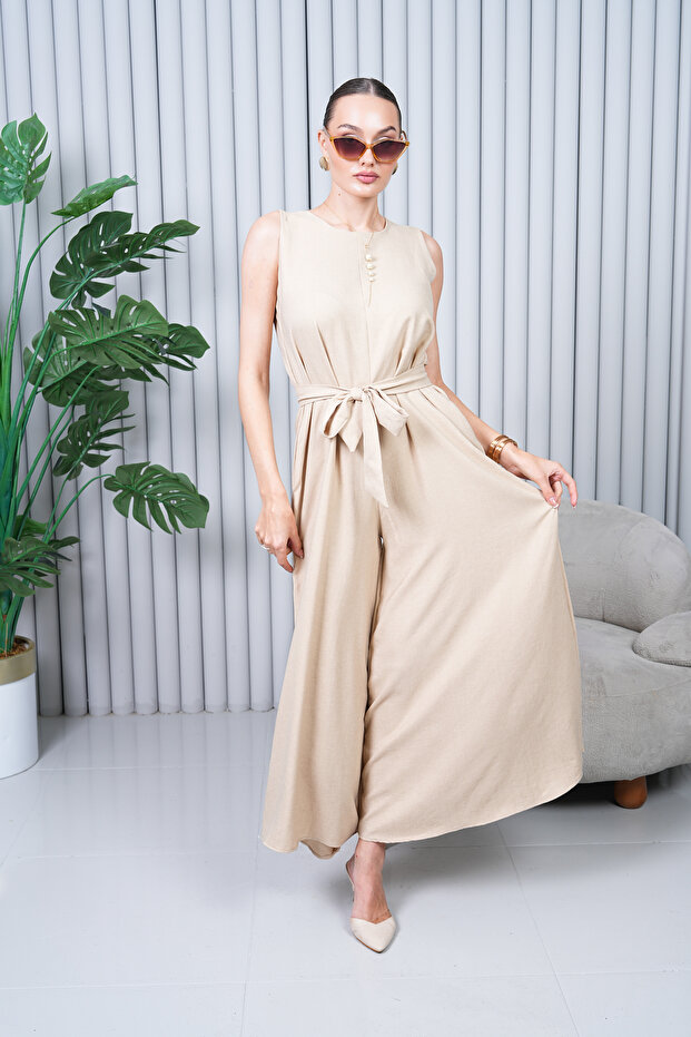 Linen Belted Jumpsuit - 2