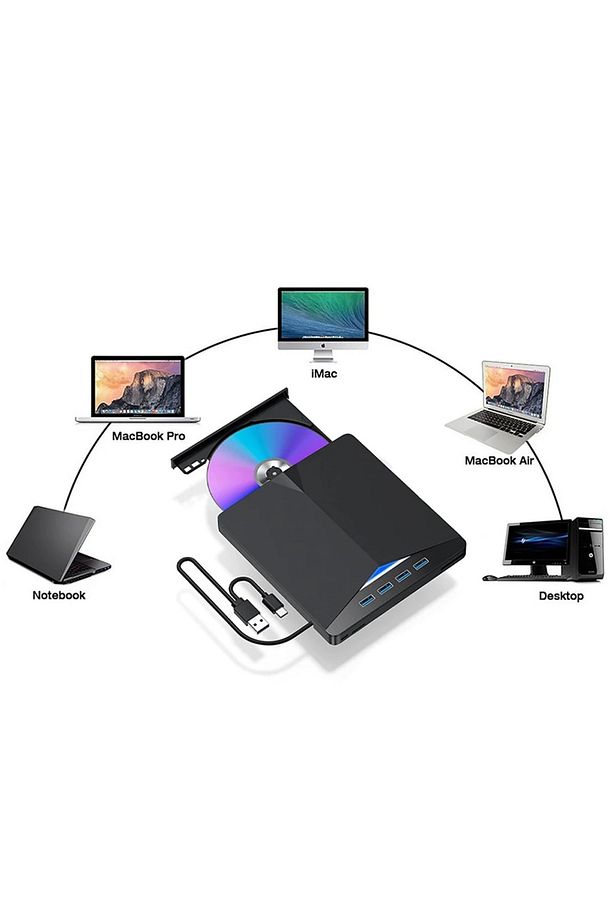 7in1 Harici DVD-ROM USB 3.0 HUB Çoğaltıcı TF SD Kart Okuyucu Type C Kablolu DVD Player CD - 5