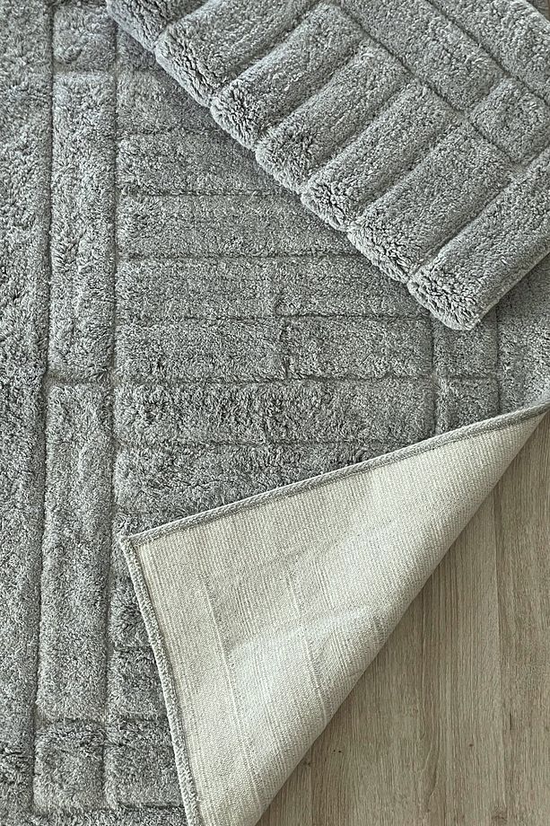 Pamuk Tafting Su Emici Yumuşak Dokulu Banyo Paspas Seti, Banyo Halısı 2 Li Set 60x100 - 50x60 - 4