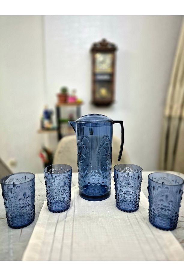 Akrilik 2.3L Sürahi & 400 ml 4’lü Bardak Takımı • Dayanıklı Leylak Mavisi Set - 1